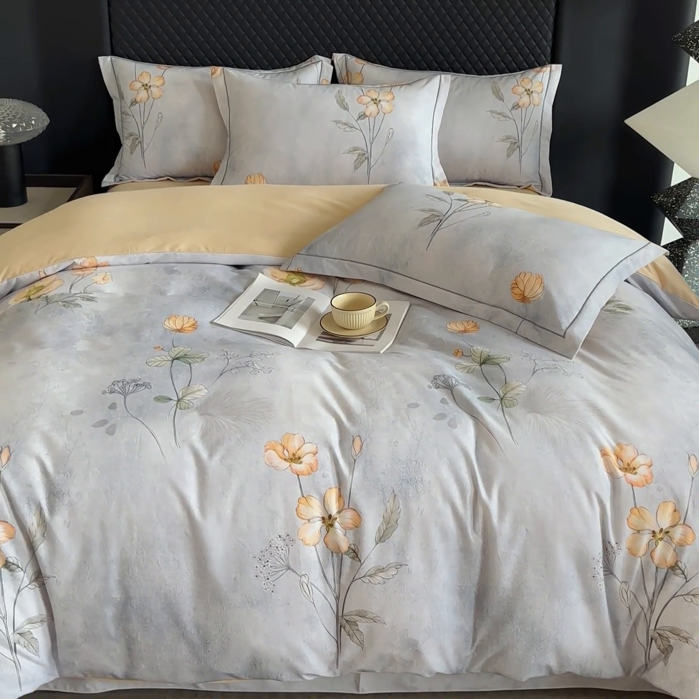 91家纺网 家纺一手货源 找家纺 新月家纺（锦威郎） 2024新款全棉加厚长绒棉数码印花四件套系列 花语寄情-粉