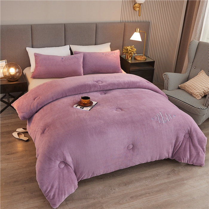 91家纺网 家纺一手货源 找家纺 美梦里 2024新款双面刺绣牛奶绒冬被 黛紫