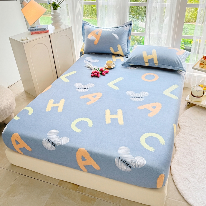 91家纺网 家纺一手货源 找家纺 家贝爱 2024新款加厚生态全棉磨毛床笠 奇妙字母