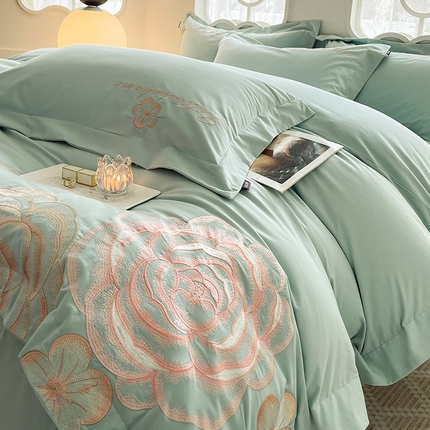 91家纺网 家纺一手货源 找家纺 （总） 【秋冬爆款】A类母婴级全棉磨毛四件套纯棉重工刺绣花轻奢风床单床笠款新疆棉高奢床上用品   
