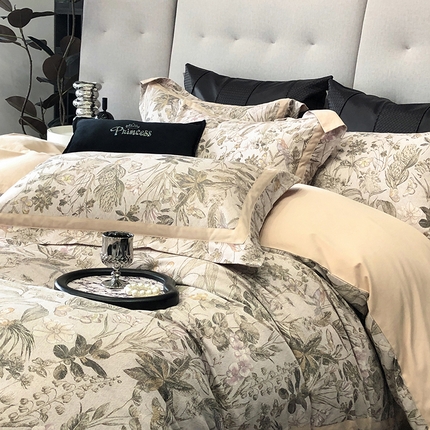 91家纺网 家纺一手货源 找家纺 （总）薏思家纺 2025新款全棉生态磨毛数码印花高奢撞色四件套-繁花系列Blossoms