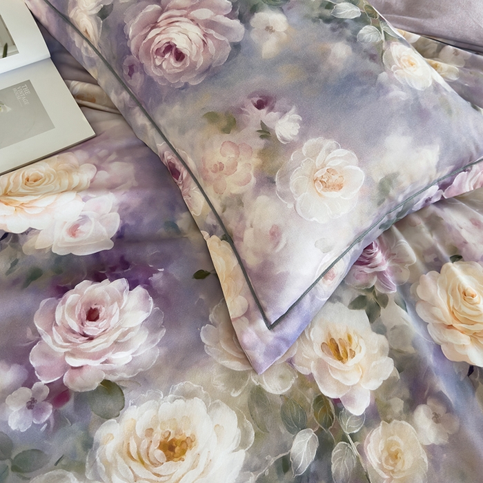 91家纺网 家纺一手货源 找家纺 新月家纺（锦威郎） 2024新款全棉加厚长绒棉数码印花四件套系列 寻觅芳香-紫