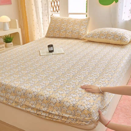 菡宝 2024新款雕花绒230g全消光牛奶绒四件套及单品 - 单床笠 蔓朵黄