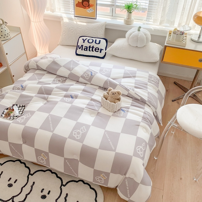 91家纺网 家纺一手货源 找家纺 心卓婴童馆 2025新款针织棉印花被子冬被被芯被子系列-成人图 灰大格