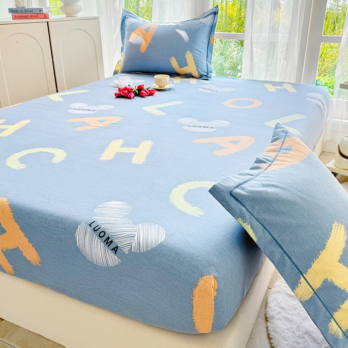 91家纺网 家纺一手货源 找家纺 家贝爱 2024新款加厚生态全棉磨毛床笠 奇妙字母