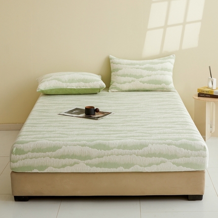 菡宝 2024新款雕花绒230g全消光牛奶绒单床笠-行云流水 豆绿