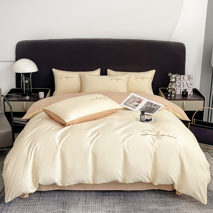 91家纺网 家纺一手货源 找家纺 （总）法莱妮毛毯 2025新款轻奢13372喷气纯色百分百纯棉全棉刺绣麻绳四件套