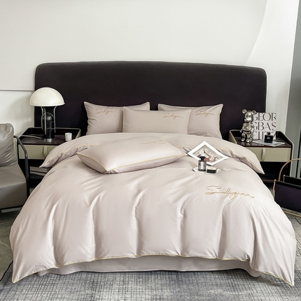 91家纺网 家纺一手货源 找家纺 （总）法莱妮毛毯 2025新款轻奢13372喷气纯色百分百纯棉全棉刺绣麻绳四件套