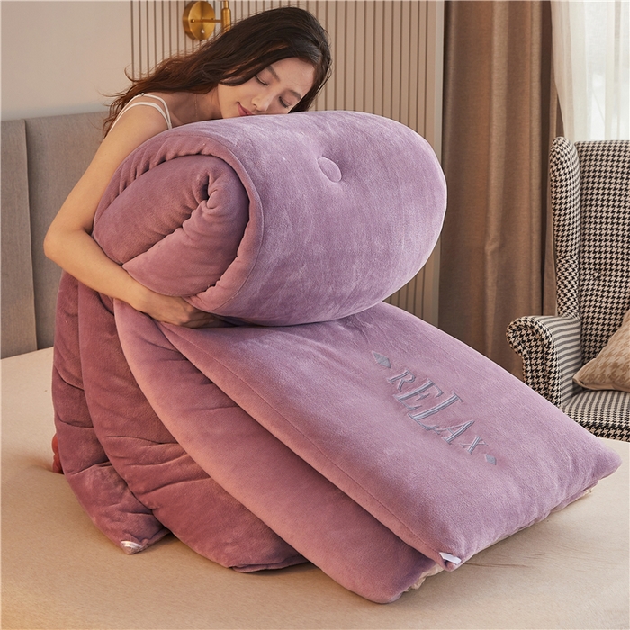 91家纺网 家纺一手货源 找家纺 美梦里 2024新款双面刺绣牛奶绒冬被 黛紫