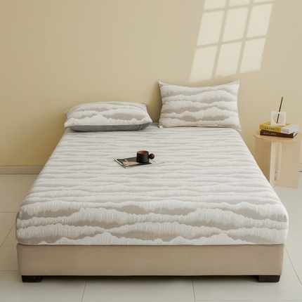 菡宝 2024新款雕花绒230g全消光牛奶绒单床笠-行云流水 灰