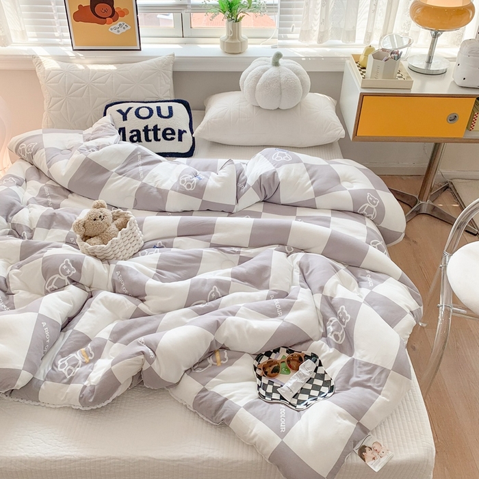 91家纺网 家纺一手货源 找家纺 心卓婴童馆 2025新款针织棉印花被子冬被被芯被子系列-成人图 灰大格