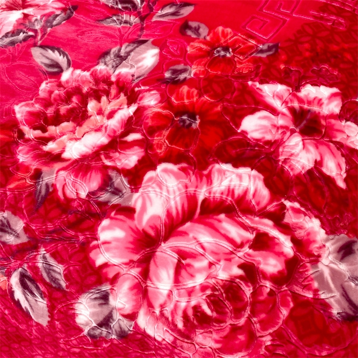 91家纺网 家纺一手货源 找家纺 凯轩毛毛毯毯子网销专供 2024新款花开盛世5D婚庆云毛毯毯子 花开盛世-大红