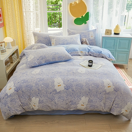 菡宝 2024新款雕花绒230g全消光牛奶绒四件套及单品 - 单被套 邦尼兔蓝
