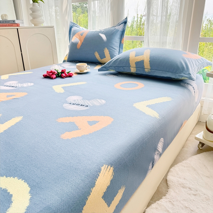 91家纺网 家纺一手货源 找家纺 家贝爱 2024新款加厚生态全棉磨毛床笠 奇妙字母