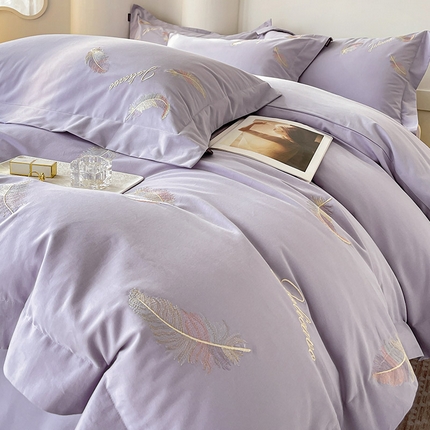 91家纺网 家纺一手货源 找家纺  【A类母婴级】加厚保暖全棉磨毛四件套纯棉刺绣床单被套轻奢风床笠款纯色简约床上用品  洛依-莓蓝