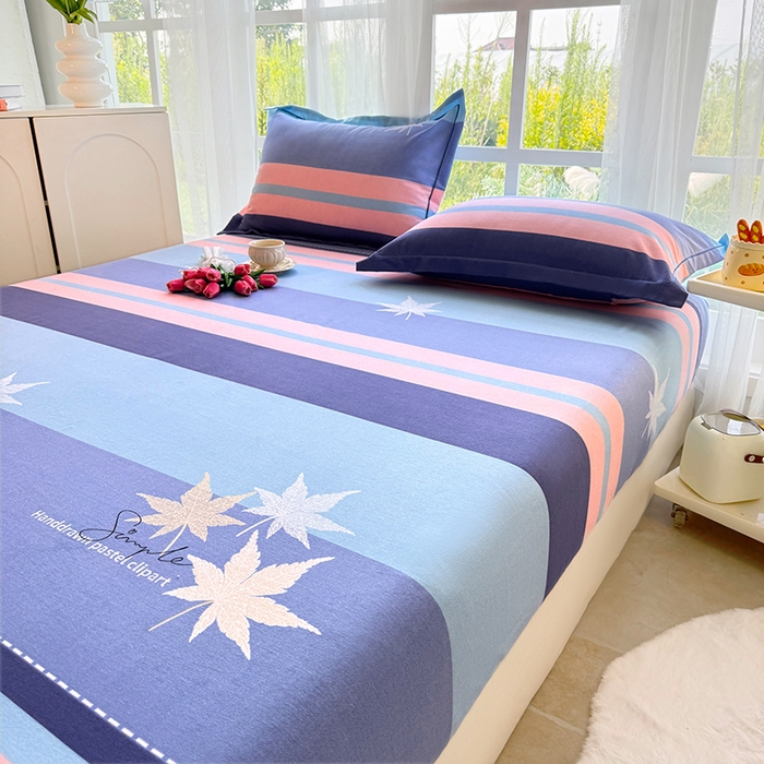 91家纺网 家纺一手货源 找家纺 家贝爱 2024新款加厚生态全棉磨毛床笠 枫林晚蓝