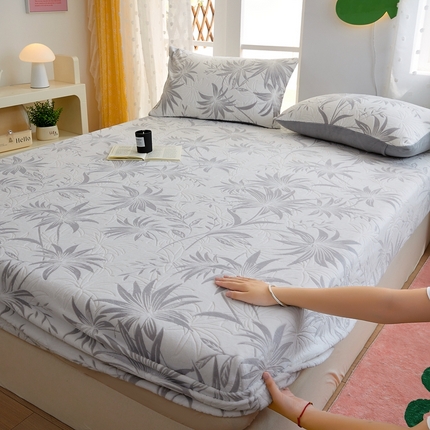 菡宝 2024新款雕花绒230g全消光牛奶绒四件套及单品 - 单床笠 枝叶韵律灰