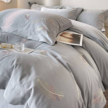 91家纺网 家纺一手货源 找家纺  【A类母婴级】加厚保暖全棉磨毛四件套纯棉刺绣床单被套轻奢风床笠款纯色简约床上用品  洛依-夜灰