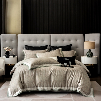 时亿家居 2024新款100支长绒棉臻棉绒磨毛四件套 蓝景 灰