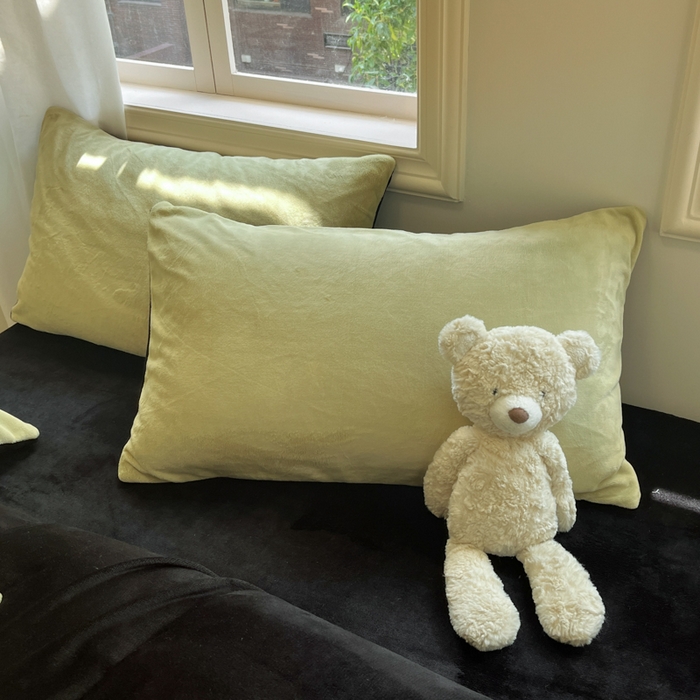 91家纺网 家纺一手货源 找家纺 慕澄家纺 2024新款纯色双拼牛奶绒四件套 芥末绿+黑