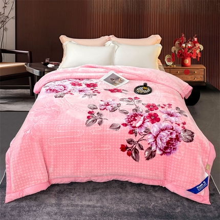 凯轩毛毛毯毯子网销专供 2024新款花开盛世5D婚庆云毛毯毯子 花开盛世-粉色
