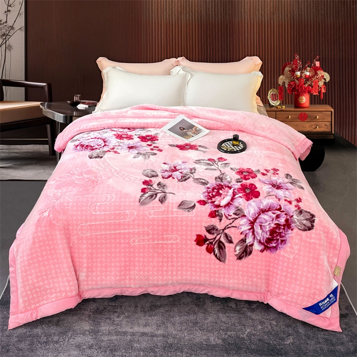 91家纺网 家纺一手货源 找家纺 凯轩毛毛毯毯子网销专供 2024新款花开盛世5D婚庆云毛毯毯子 花开盛世-粉色