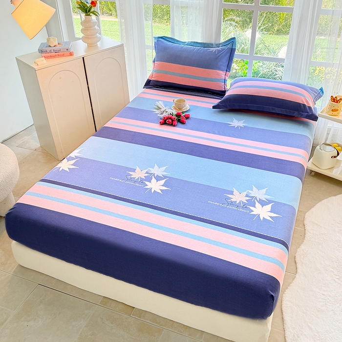 91家纺网 家纺一手货源 找家纺 家贝爱 2024新款加厚生态全棉磨毛床笠 枫林晚蓝