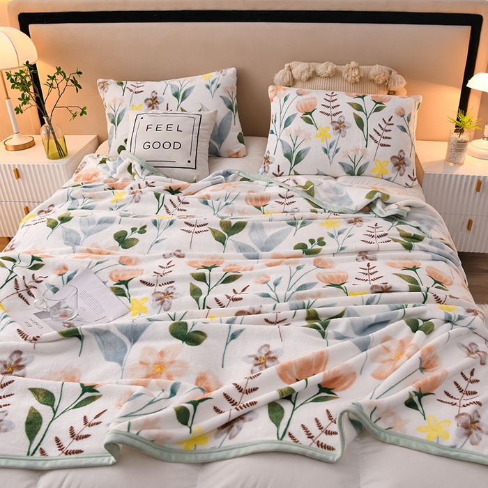 91家纺网 家纺一手货源 找家纺 圣楚 2024新款300g加厚保暖云貂绒双面毯子办公室午睡毛毯直播 争艳