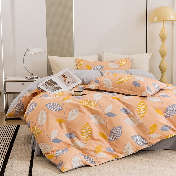 91家纺网 家纺一手货源 找家纺 新月家纺（锦威郎） 2024新款全棉加厚长绒棉数码印花四件套系列 清风随心-桔