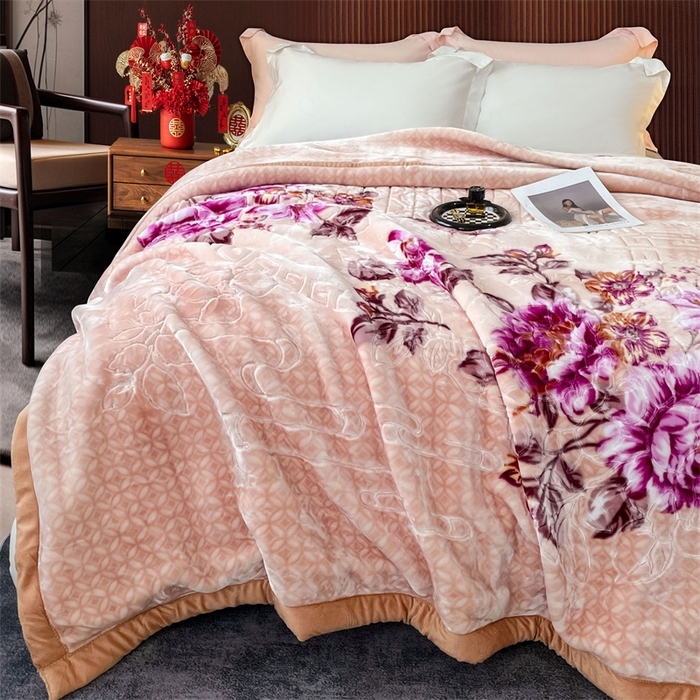 91家纺网 家纺一手货源 找家纺 凯轩毛毛毯毯子网销专供 2024新款花开盛世5D婚庆云毛毯毯子 花开盛世-玉色