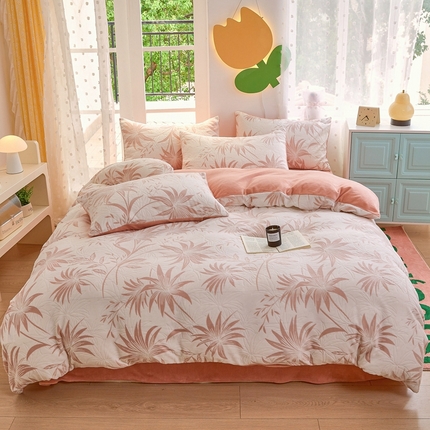 菡宝 2024新款雕花绒230g全消光牛奶绒四件套及单品 - 单被套 枝叶韵律粉