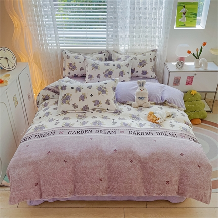 奥虎家纺2024新款加厚牛奶绒印花四件套芬芳物语