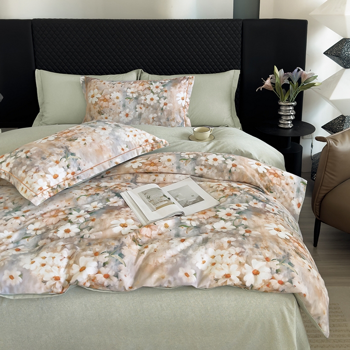 91家纺网 家纺一手货源 找家纺 新月家纺（锦威郎） 2024新款全棉加厚长绒棉数码印花四件套系列 恋薇时节-粉