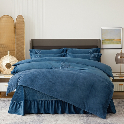 （总）新月家纺（锦威郎） 2024新款高克重牛奶绒全消光绗缝床盖床单四件套