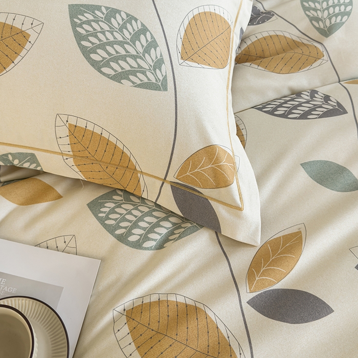 91家纺网 家纺一手货源 找家纺 新月家纺（锦威郎） 2024新款全棉加厚长绒棉数码印花四件套系列 清风随心-黄