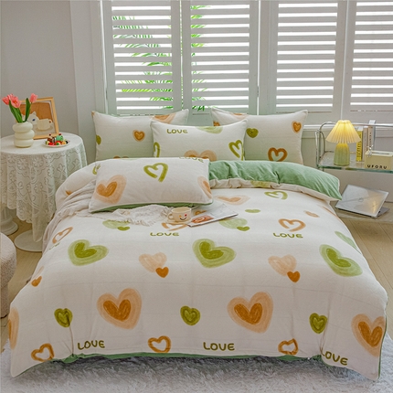 奥虎家纺2024新款加厚牛奶绒印花四件套心动