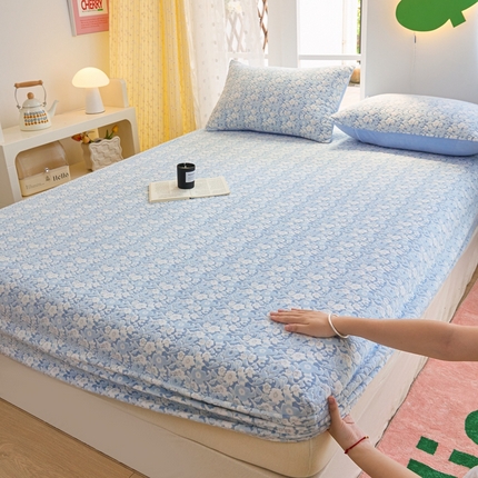 菡宝 2024新款雕花绒230g全消光牛奶绒四件套及单品 - 单床笠 蔓朵蓝