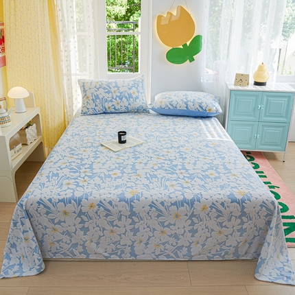 菡宝 2024新款雕花绒230g全消光牛奶绒四件套及单品 - 单床单 笙如夏花蓝