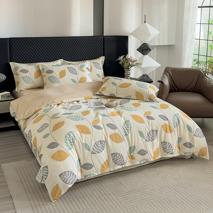 91家纺网 家纺一手货源 找家纺 新月家纺（锦威郎） 2024新款全棉加厚长绒棉数码印花四件套系列 清风随心-黄