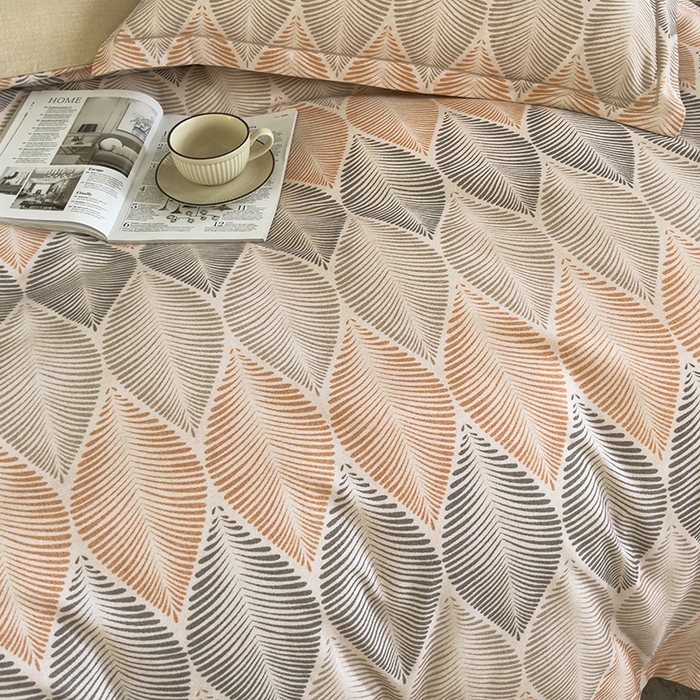 91家纺网 家纺一手货源 找家纺 新月家纺（锦威郎） 2024新款全棉加厚长绒棉数码印花四件套系列 时光信笺-桔