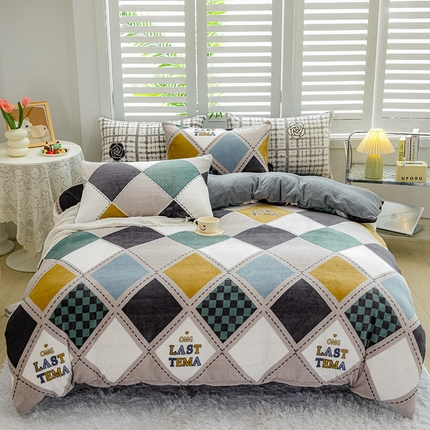 奥虎家纺2024新款加厚牛奶绒印花四件套艾维