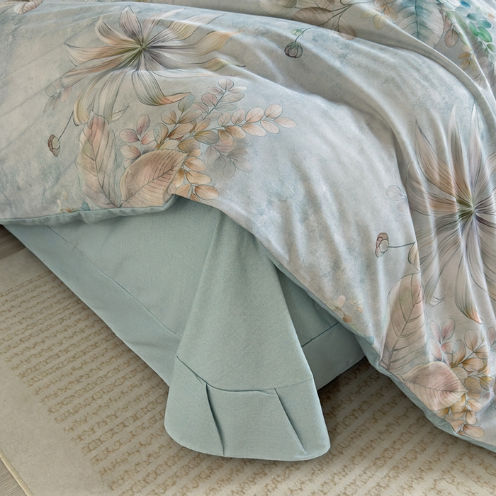 91家纺网 家纺一手货源 找家纺 新月家纺（锦威郎） 2024新款全棉加厚长绒棉数码印花四件套系列 茉彩花韵-绿