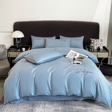 91家纺网 家纺一手货源 找家纺 （总）法莱妮毛毯 2025新款轻奢13372喷气纯色百分百纯棉全棉刺绣麻绳四件套