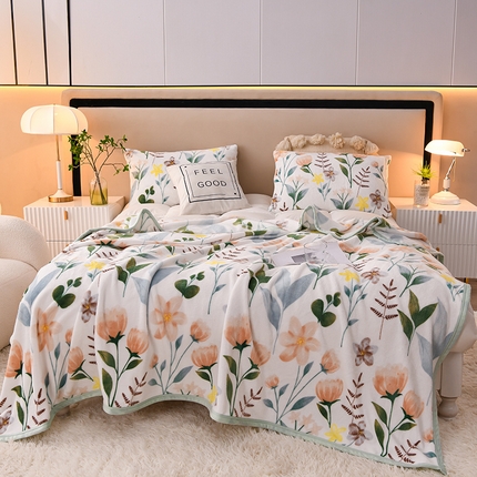 圣楚 2024新款300g加厚保暖云貂绒双面毯子办公室午睡毛毯直播 争艳