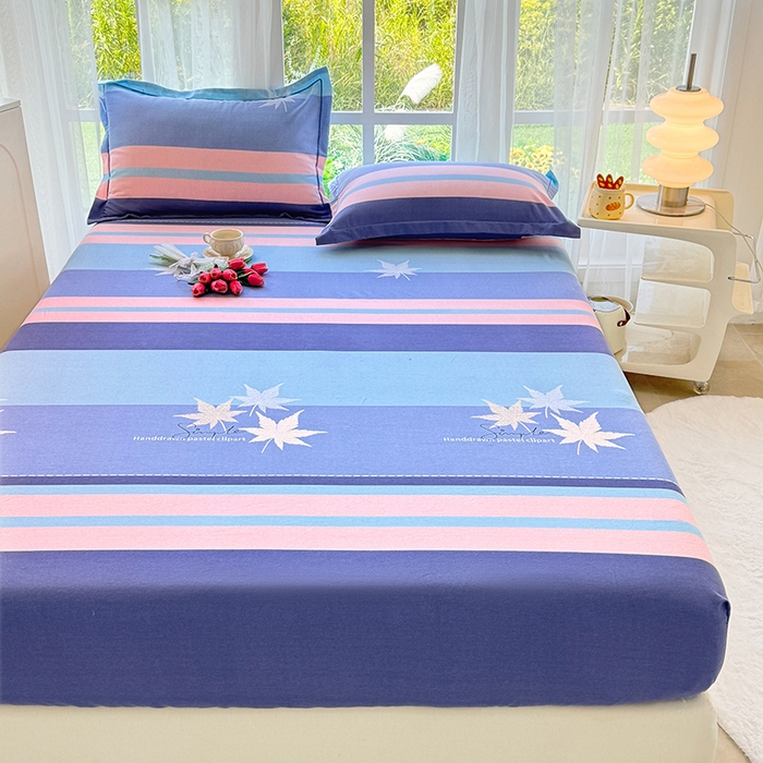 91家纺网 家纺一手货源 找家纺 家贝爱 2024新款加厚生态全棉磨毛床笠 枫林晚蓝