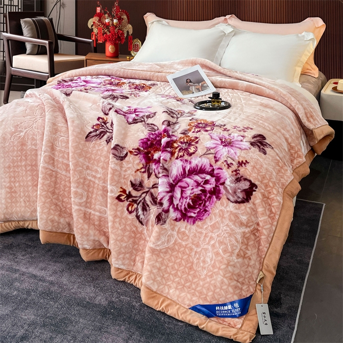 91家纺网 家纺一手货源 找家纺 凯轩毛毛毯毯子网销专供 2024新款花开盛世5D婚庆云毛毯毯子 花开盛世-玉色