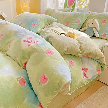 91家纺网 家纺一手货源 找家纺 优选良品 2025新款小清新加厚高克重牛奶绒四件套直播热款电商热款 云境