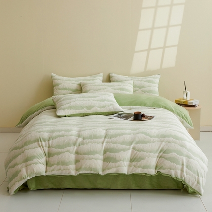 菡宝 2024新款雕花绒230g全消光牛奶绒单被套-行云流水 行云流水-豆绿