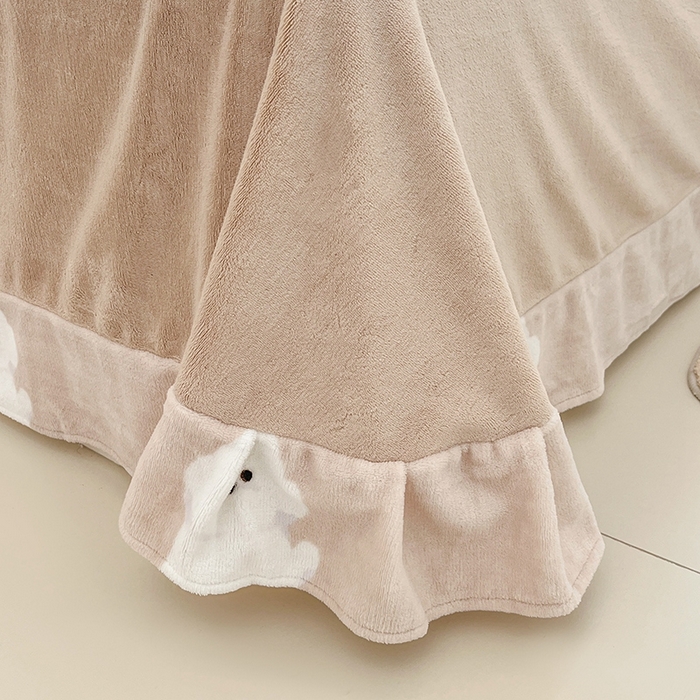 91家纺网 家纺一手货源 找家纺 简如 2025新款加厚220克牛奶绒印花四件套 调皮的小乖比-咖