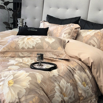 91家纺网 家纺一手货源 找家纺 （总）薏思家纺 2025新款全棉生态磨毛数码印花高奢撞色四件套-繁花系列Blossoms